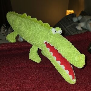 Pier 1 Green and Red Stuffed Crocodile Toy